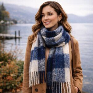 Old Money Winter Plaid Scarf — Little Earth Brushed Oversized Wrap